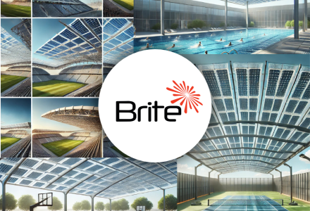 Brite Solar’s semi-transparent panels transform stadiums and sports venues into energy-efficient spaces, offering shade and clean power.