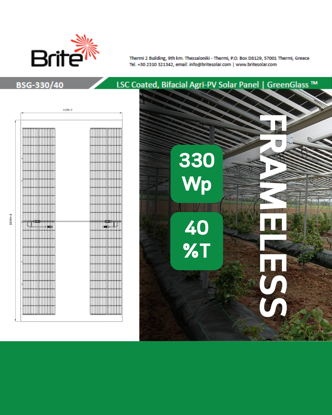 High Light Transmission – Frameless Solar Glass for Agricultural and Greenhouse Applications.