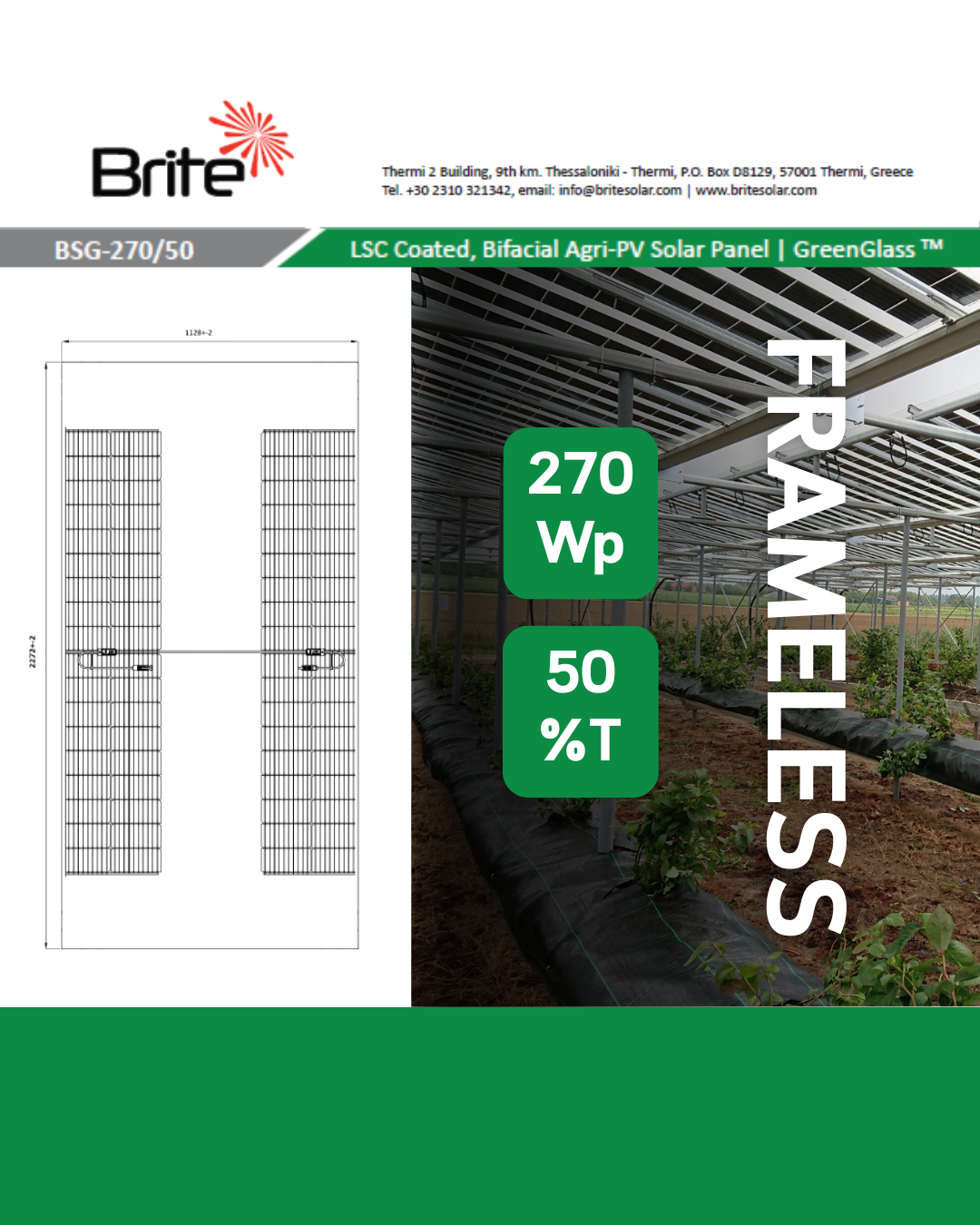 270 Wp | 50% Transparency | Frameless Design