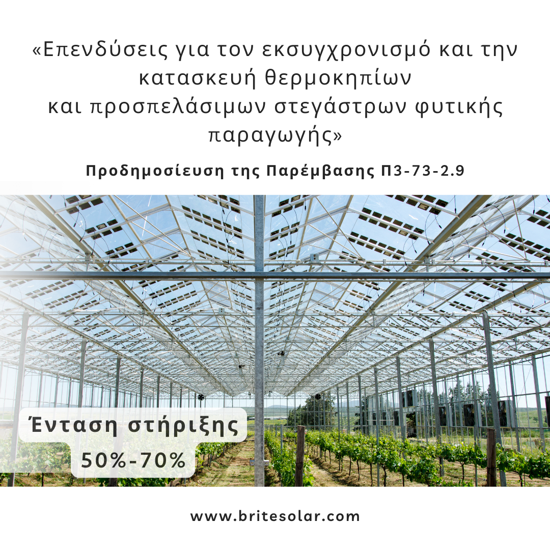 Greek farmers can now benefit from subsidies covering up to 70% of greenhouse modernization costs — an ideal opportunity to integrate Brite Solar’s agrivoltaic panels.